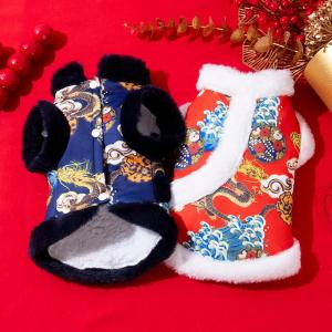 Warm Cotton Coat for Cats And Dogs Prince Dragon Robe Winter Clothes Pet Costume Blue Cat Dog Clothes Festive New Year Outfit