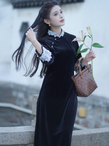 Áo Dài Velvet Đen Trẻ Trung Elegance Phong Cách Thượng Hải 20s