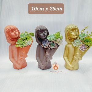 Chậu đất nung Bình Dương - Cô gái Maria đường kính miệng 10cm chiều cao 26cm