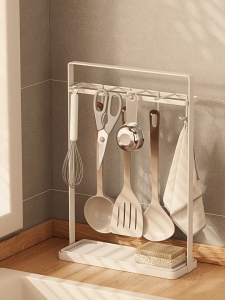 Carbon Steel Countertop Multipurpose Ventilation Kitchen Utensil Spatula Storage Rack Drainage with Hook