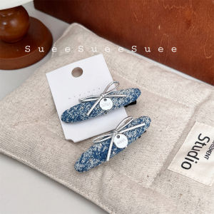 East Gate Decorative Hair Accessories Small Design Hair Clips Golden Tag Fringe Clips Denim Butterfly Knot Hair Clips