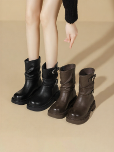 Josiny | 2025 New Winter Autumn Retro Belt Buckle Mid-calf Boot