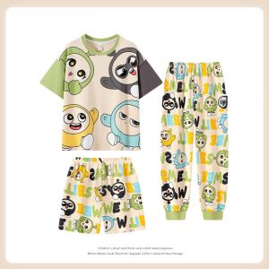 MiiOW | ชุดนอนเด็ก MiiOW ฤดูร้อน 2025 ชุดสามชิ้นแขนสั้น กางเกงขาสั้น กางเกงขายาว ชุดนอนผ้าฝ้ายสำหรับเด็กหญิง ชุดอยู่บ้าน