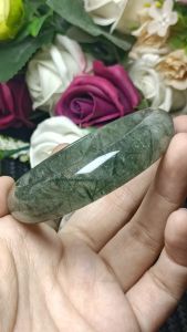 Green Rutilated Crystal Stone bangle 55mm 稀少精品绿发晶透体水晶手镯 55mm