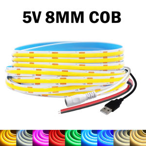 5V USB COB LED Strip Light 320LEDs Flexible LED Tape Ribbon High Density Linear Light with Adhesive Tape Cabinet TV Backlight