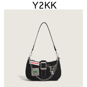 2024 New Womens Y2K Small Design Trendy Chain Breadstick Bag Square Underarm Bag Fashionable Casual Single Shoulder Bag
