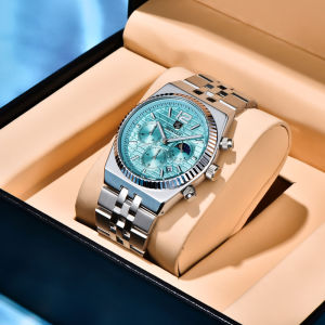 Benyar Original Watches New Luxury Quartz Watch Men Waterproof Stainelss Steel  40mm Blue Dial Multi-Function Calendar Sport Wristwatch BY-5225