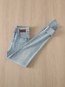 Retro Light Blue High Waist Slim Fit Denim Jeans Womens Autumn New Style Pocket Zipper Comfortable Breathable Soft Stretchy