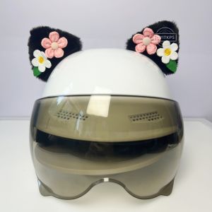 หมวกกันน็อคหูตกแต่งดอกไม้หรูหรารูปสามเหลี่ยมอุปกรณ์หมวกกันน็อกของตกแต่งหูหมวกกันน็อกอัศวินของผู้หญิงสามารถถอดออกได้