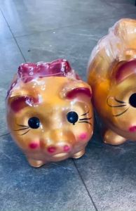 Heo đất mèo nơ Giá Rẻ tiết kiệm đẹp màu vàng tài lộc ống con lợn nơ size nhỏ 15cm