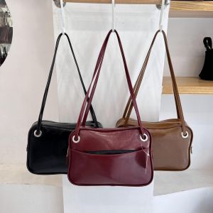 Miss Korean Bag Tote Bag Female Retro Soft Surface Boston Bag Fashion Zipper Bag Ins Style Minimalist Brief Case