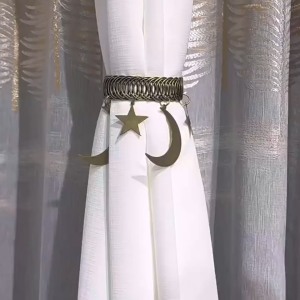 Metal Star Moon Curtain Holdback Adjustable Spring Ring Tieback Non Perforated Vintage Minimalist Window Decor
