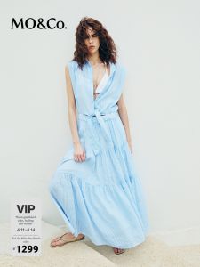 MO&Co. | Summer High Waisted Belted Linen Cotton Dress