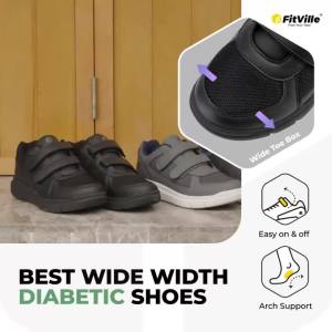 FitVille Diabetic Shoes Man Extra Wide 4E Senior Casual Shoe With Arch Support Relieve Neuropathy For Swollen Foot Pain