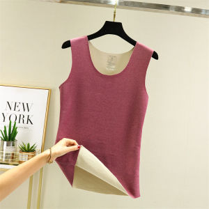 Womens Thermal Fleece Lined Vest Double Sided Seamless Underwear with Chest Pad Strap Indoor Clothes Thickened Base Layer Shirt