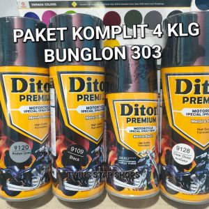 Pilok Cat Diton Premium Paket Komplit 4 Kaleng 400cc Bunglon Indigo Violet DB303 303 Primer Grey Epoxy 9120 Black 9019 Clear 9128 Pilox Cat Semprot Paketan Lengkap