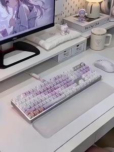 EWEADN | Cute High Aesthetic Mechanical Keyboard and Wired Mouse Set For Girls