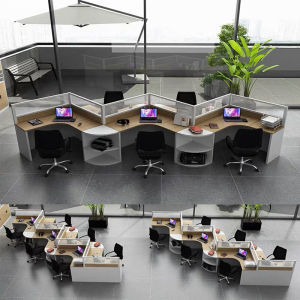 Curved Office Desk Combination Designer Misaligned Seat with Unique Arc Screen Partitioning Workstation Modern Simplicity