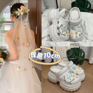 รองเท้าแตะส้นสูงแบบสวมสบายสำหรับงานแต่งงาน ส้นหนา รองเท้าแตะแบบสวมสบาย พื้นรองเท้า EVA ทรงหัวมน ฤดูร้อน 2025