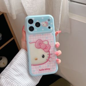 Sanrio | Luxury Pink Gebo Point Half Face Hello Kitty Phone Case for iPhone 17 Pro Max 15 16 Pro Max Protection Cover Cute Cartoon Funda