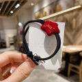 Deep Red Star Hair Ties Women's Half Bun Headwear Dongdaemun Korean Style Fashionable Hair Accessories Elastic Hair Bands. 