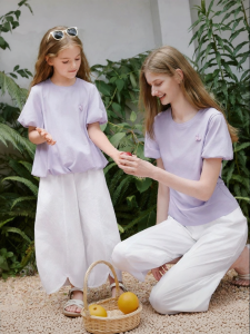 XIANGYING | Áo Thun Cotton Mới Tay Bồng Ngọt Ngào Mùa Xuân Thu Màu Tím