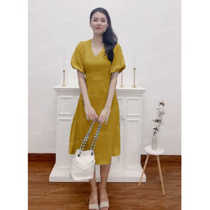 Dress Marita Midi Korean Style Baju Wanita Murah Natal Gereja Midi Casual Rayon Kualitas Impor Terbaru 2024