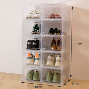 กล่องรองเท้าแบบเปิดด้านข้างพลาสติกหนาดูดซับแม่เหล็ก ชั้นวางรองเท้า ชั้นวางรองเท้าในตู้ เรียงลำดับรองเท้า สไตล์ญี่ปุ่น