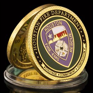 United States Houston Fire Department Collectibl golden Plated Souvenir Coin Collection Art Saint Florian Commemorative Coin