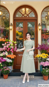 Váy Sự Kiện MDU5359 Chất Tafta Vân Gỗ Cao Cấp Dáng Xòe Cổ Tròn Từ MDU