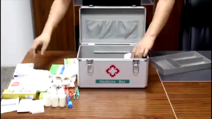 Household Medicine Box Aluminum Alloy Double Open Multi-Layer Medicine Cabinet Wall-Mounted First Aid Storage Box