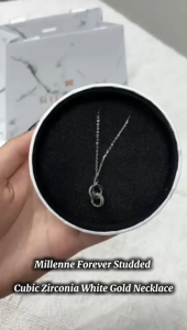 MILLENNE Millennia 2000 Forever Studded Cubic Zirconia White Gold Necklace with 925 Sterling Silver (MLP-01)