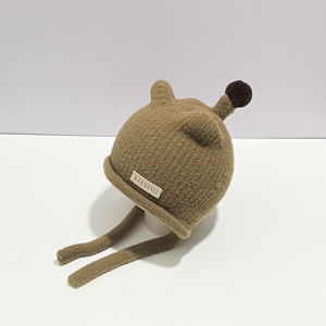 Warm Knitted Cat Ear Hat for Babies Cute Cartoon Design Ear Protection Autumn Winter New Style Tied Head Cover Infant Toddler Hat