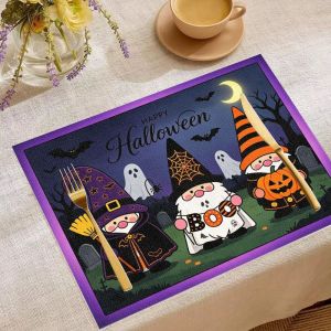 VIKAMA 2/4/6pcs Halloween Table Mat Pumpkin Ghost Black Cat Witch Broom Bat Star Table Mat Party Table Decoration