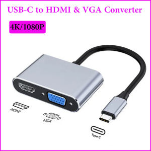 Type C to VGA HDMI Adapter 2 in 1 USB C Hub Laptop Hdmi Extender Dual Monitor Docking Station 4K Video 1080P Dual Screen Converter
