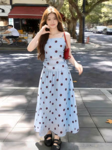 SENWA | French Blue Polka Dots Strap Summer Dress