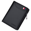 VANNANBA Wallet for Men Leather Genuine  Card Holder with Zipp Coin Pocket Black Blue. 