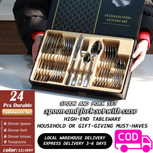 spoon and fork set makapal 24Pcs/set Cutlery Specular Light Stainless Steel Steak Knife Fork Coffee Spoon Teaspoon Upscale Home Restaurant Cutlery Set
