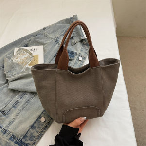 Korean Style Thickened Canvas Handbag Casual Simple Leisure Tote Bag Womens Fashion Bag Handheld Bucket Bag Summer 2025