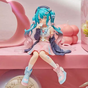 Bandai | Hatsune Miku Anime Figure Pink Sakura Sitting Position PVC Action Model Toy for Decoration And Collection