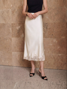 Floral Grace Heavy Lace and Acetate Fish Tail Skirt White