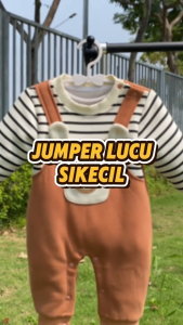 Jumper bayi motif bear brown salur lucu lengan panajng bahan premium usia 3-12 bulan