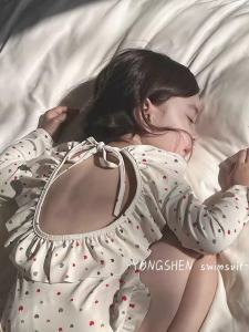 Childrens One-Piece Swimsuit Long Sleeve UV Protection Swimming Costume Holiday Sweet Style Girls Swimwear Fashionable