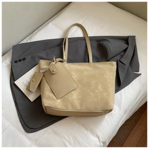 Elegant Large Capacity Womens Tote Bag Casual Shoulder Handbag Fashionable Retro Style Commuter Bag Soft PU Leather