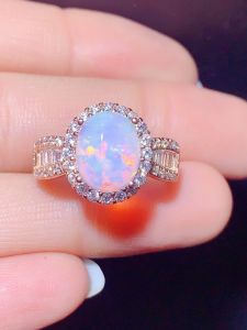 Natural Opal Ring for Women Large Particle Sparkling Crystal 925 Silver Embedded Hollow Design Original Fashion Jewelry