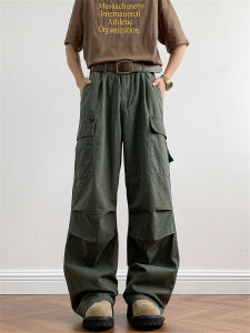 Quần Ống Rộng Gấp American Washed Straight Loose Soldier Casual Wide Leg Pants Cho Nam Mùa Hè Dáng Rộng Thoải Mái
