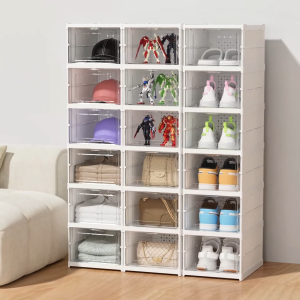 SG Stock Foldable Shoe Organizer Stackable Shoe Storage Box With Clear Door Home Organizer Bins For Condo HDB