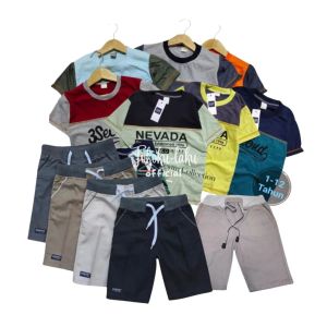 Paket Promo 100rb Dapat 4 Setelan Anak 4 Kaos + 4 Celana Chinos Pendek Polos