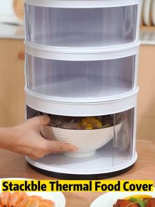 [Quick delivery] 5-layer food storage dish cover stackable preservation dish food insulation cover sliding door vegetable cover fly proof food cover Household leftovers storage cover Multifunctional transparent container