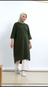 Long Tunik Wanita Midi Dress Motif DTF Kaos Wanita Lengan Panjang 7 per 8 Bahan Katun Combed 24s Adem Premium MLXLXXL
